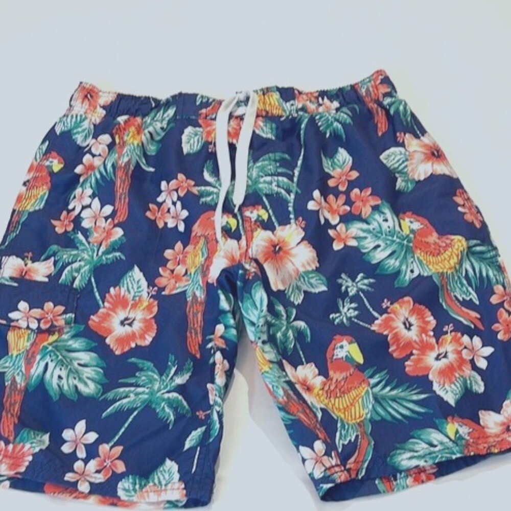 Tropical Blue Floral Men's Swim Shorts